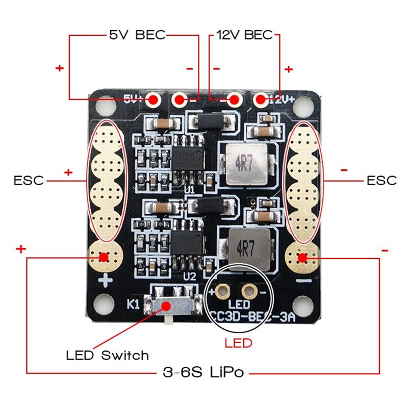 Placa distribuidora para CC3D con BEC 5V-12V | Batería RC